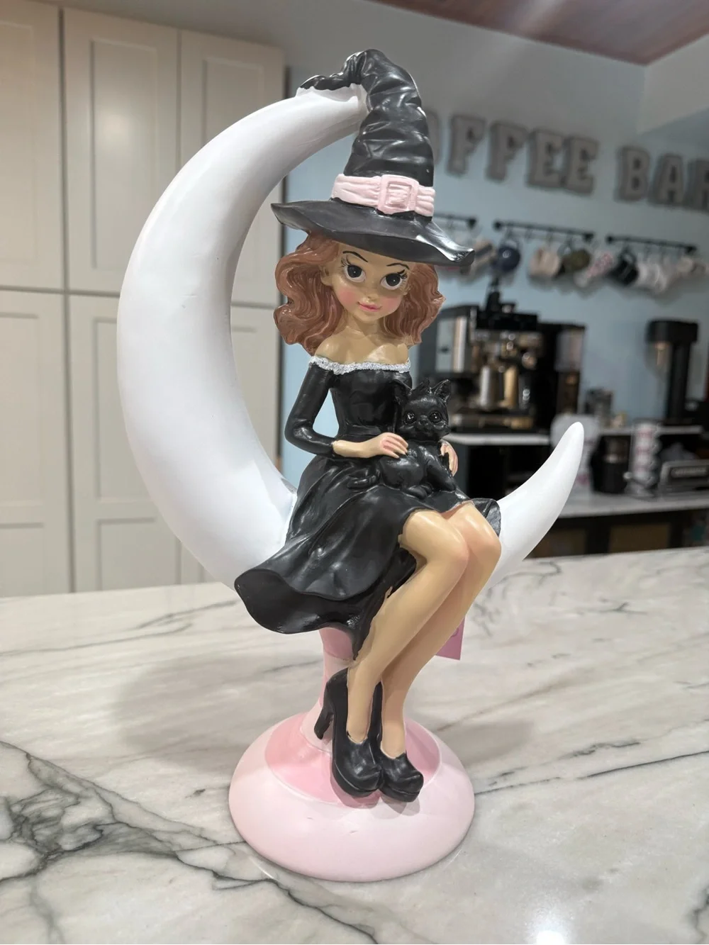 ✨ Whimsical Witch on Crescent Moon with Black Cat ✨